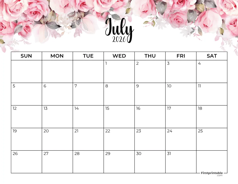 July 2026 Calendar Floral 01