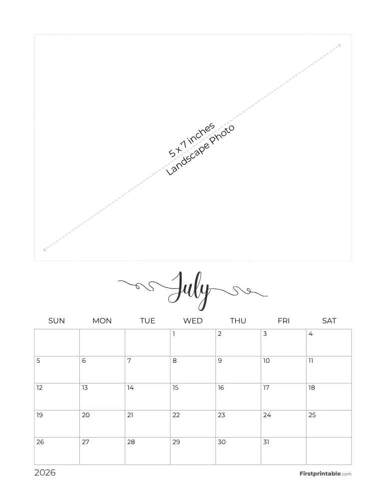 July 2026 Photo Calendar
