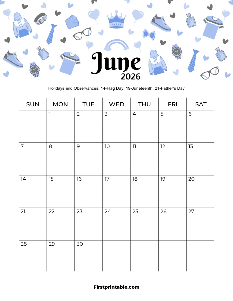 June 2026 Calendar Fathers Day Theme
