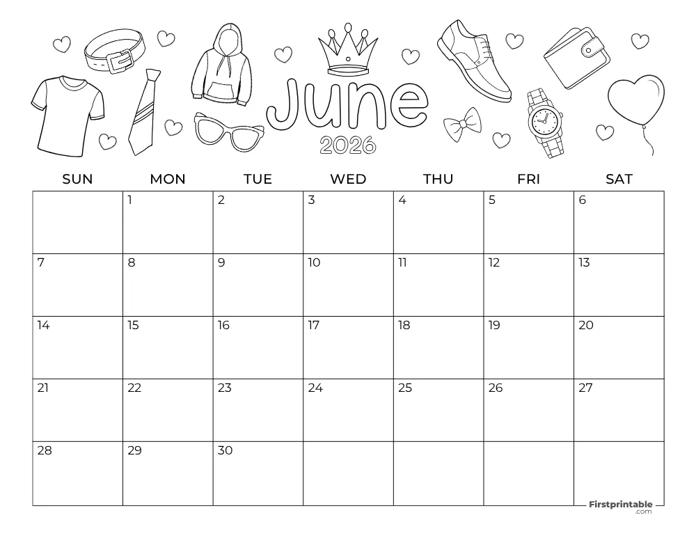 June 2026 Calendar Fathers Day Themed