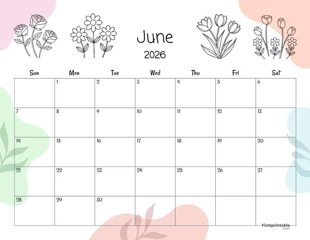 June 2026 Calendar Floral