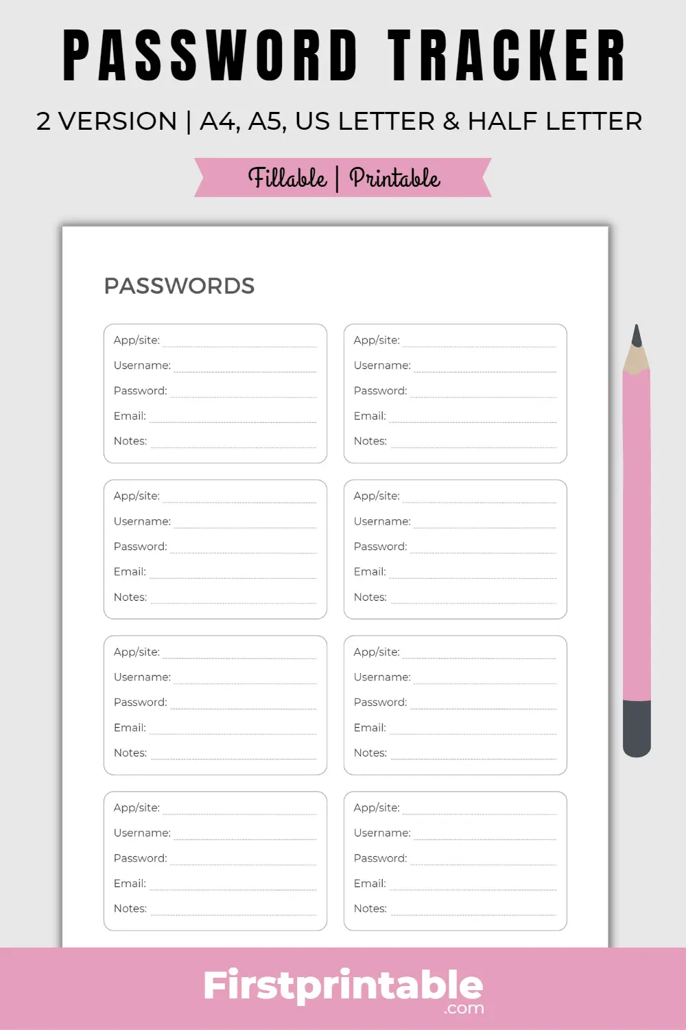 Free Password Tracker Printable & Fillable | 2 Versions