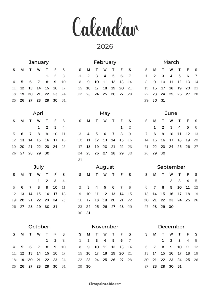 Printable 2026 Calendar Template 01