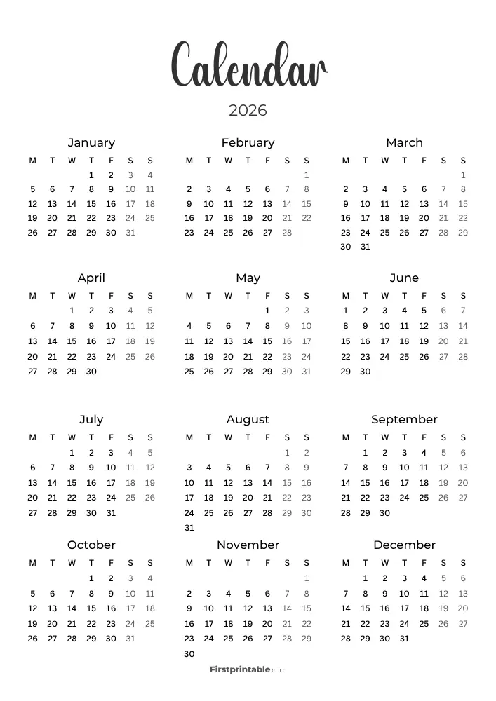 Printable 2026 Calendar Template 02