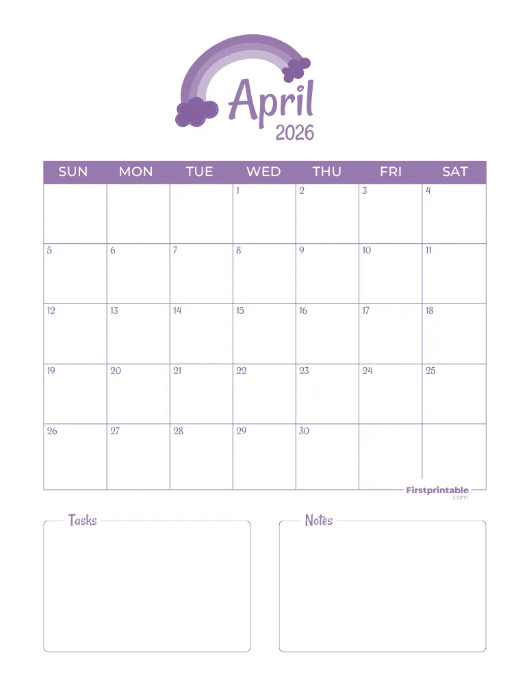 Printable April Calendar 2026 Template 03