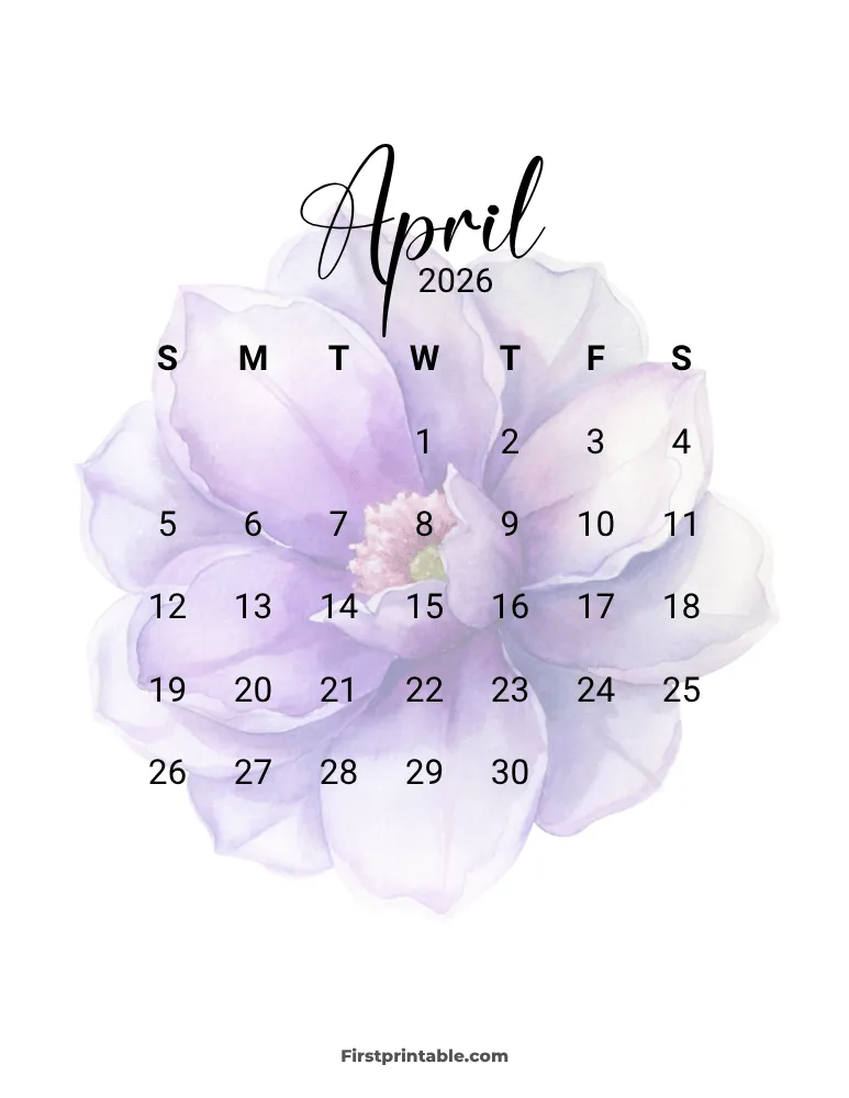 Printable April Calendar 2026 Template 12
