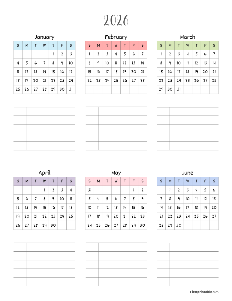 Printable Calendar 2026 Template 05 (Page 1)