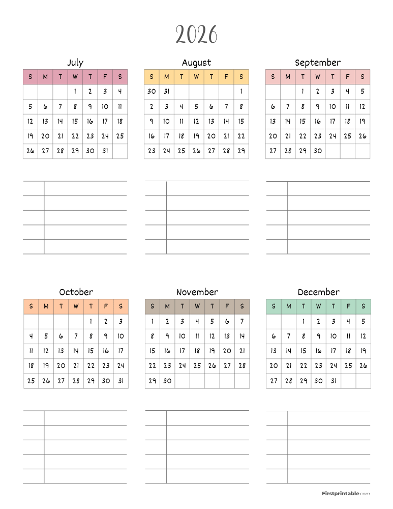 Printable Calendar 2026 Template 05 (Page 2)
