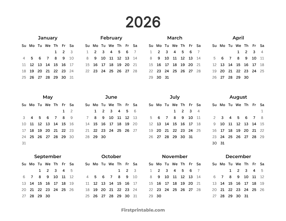 Printable Calendar 2026 Template 12