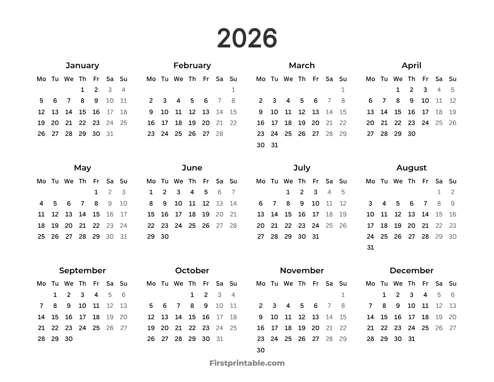 Printable Calendar 2026 Template 13