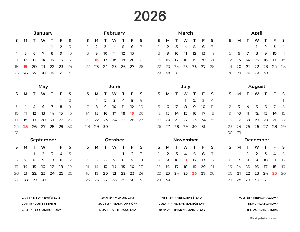 Printable Calendar 2026 Template 19