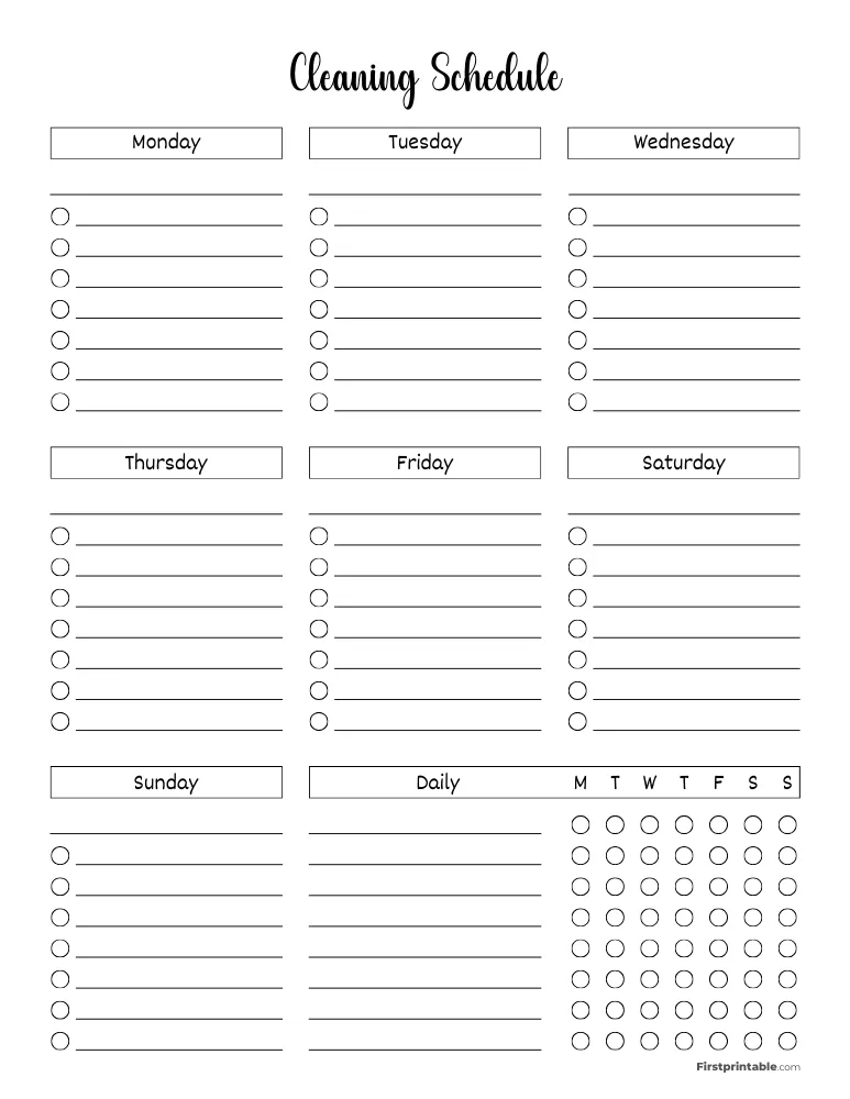 Printable Cleaning Schedule Template 60