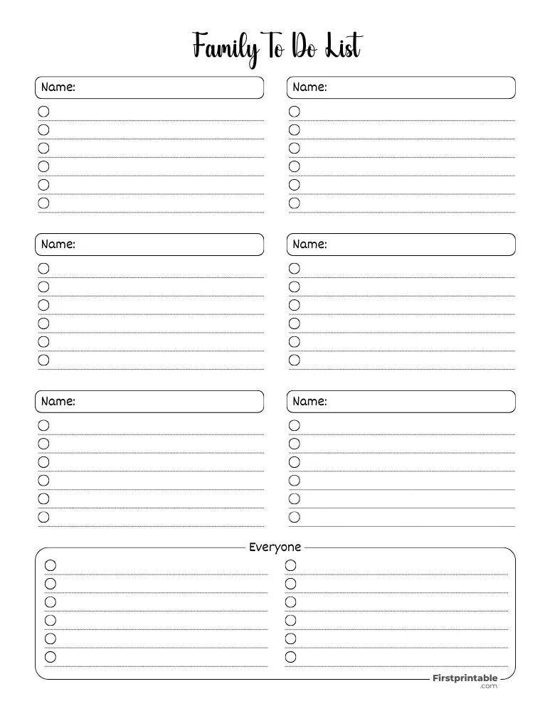 Printable Family To Do List Template 53