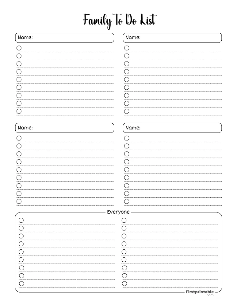 Printable Family To Do List Template 54