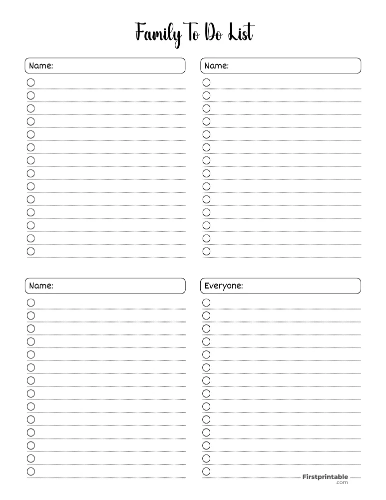 Printable Family To Do List Template 55