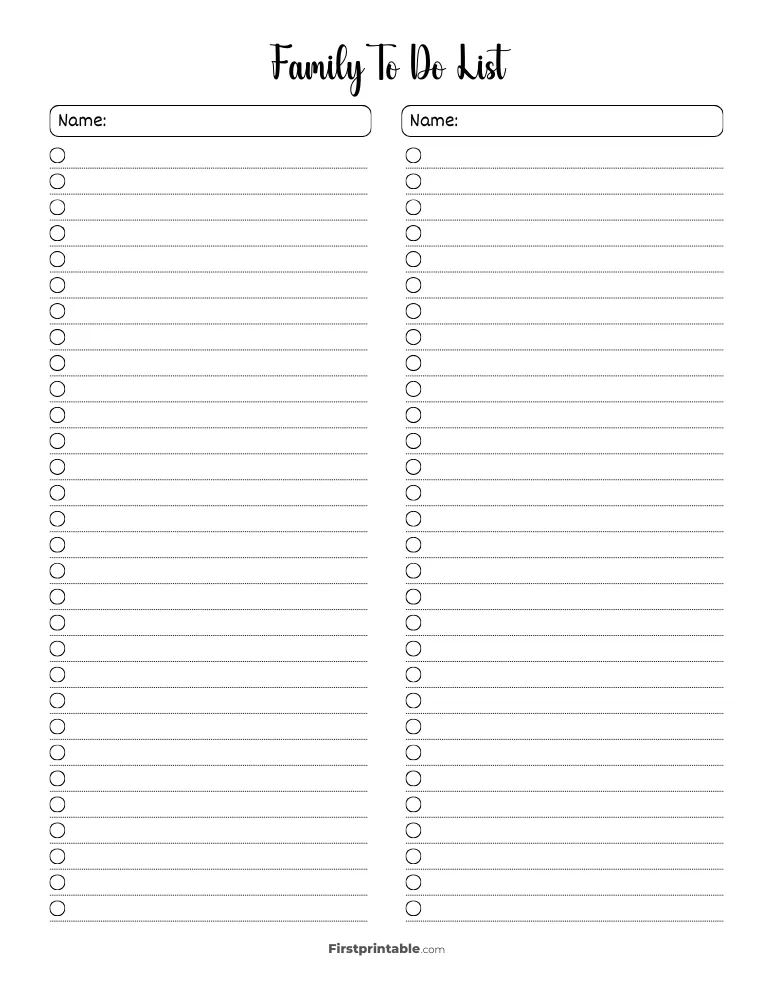 Printable Family To Do List Template 56