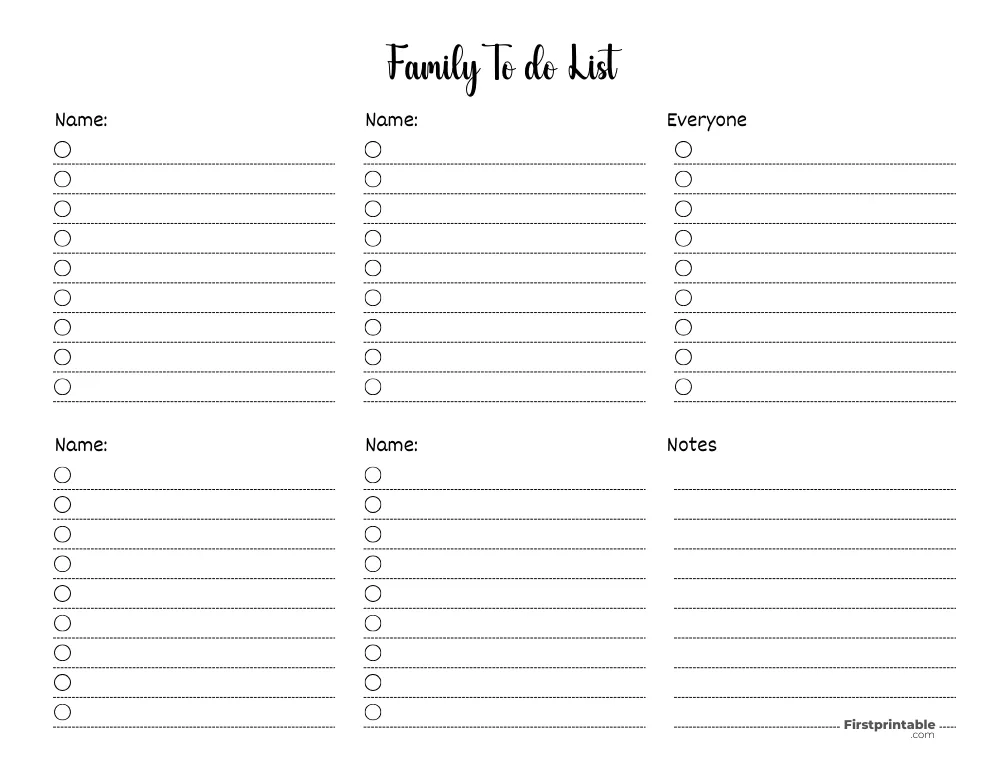 Printable Family To Do List Template 57