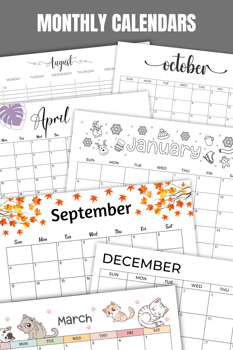 2026 Monthly Calendars