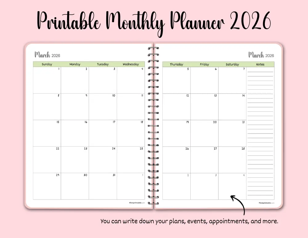 Printable Monthly Planner 2026