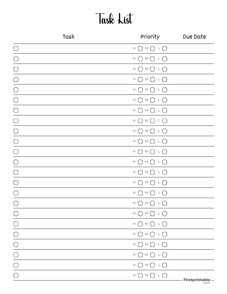 Printable Task List Template 48