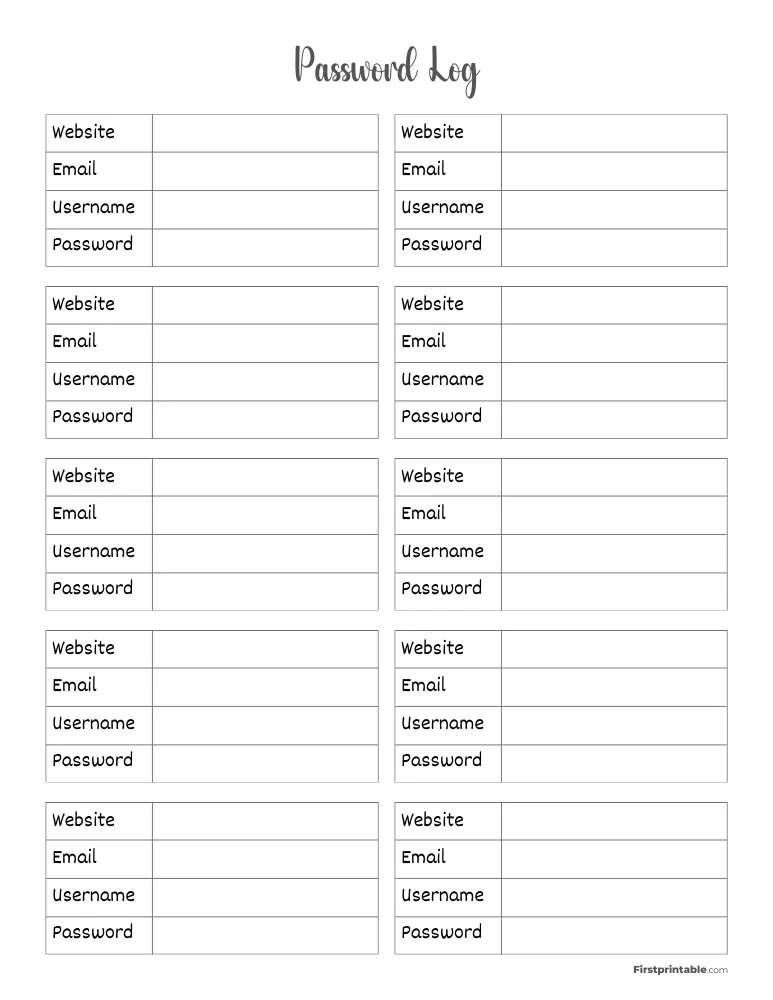 Password Log Template