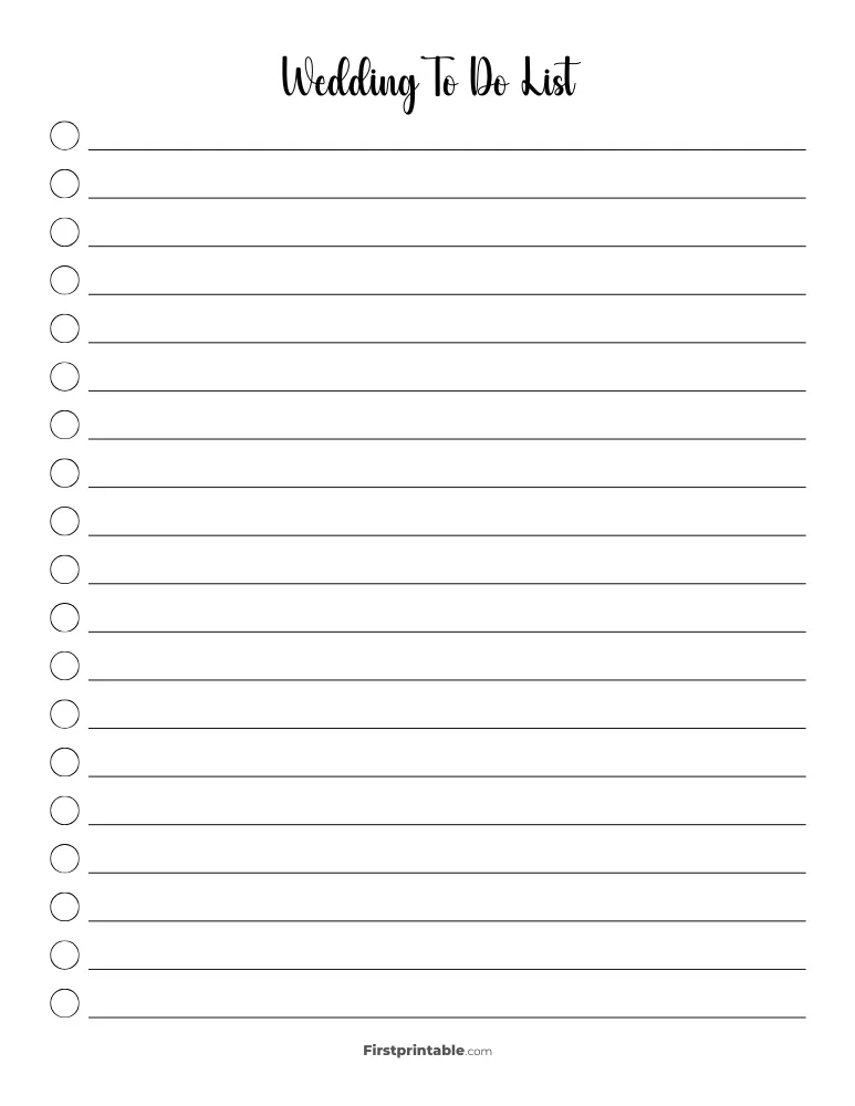 Printable Wedding To Do List Template 50