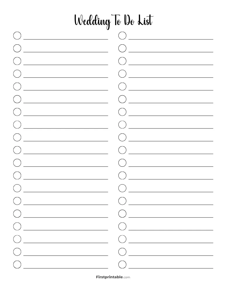Printable Wedding To Do List Template 51