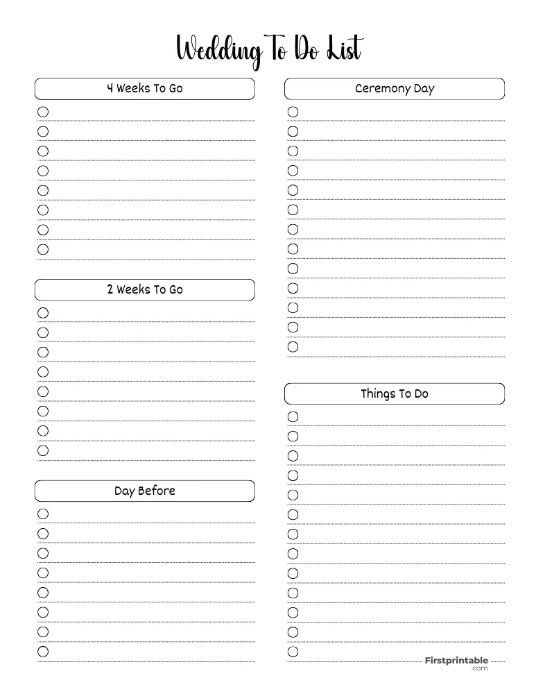 Printable Wedding To Do List Template 52