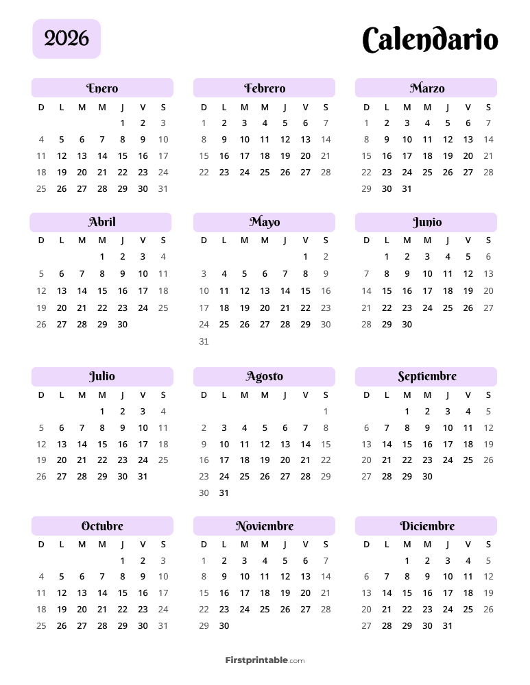 Spanish Printable Calendar 2026 Template 21